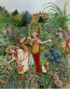 Caricature of English garden tour